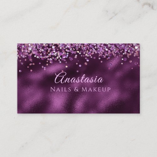 Luxury Burgundy Wine Glitter Makeup Artist Business Card