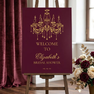 Luxury Burgundy Wine Gold Chandelier Party Welcome Foam Board
