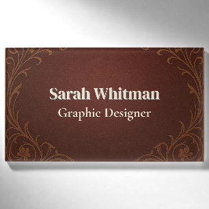 Luxury Burgundy Wine Leather Texture Professional Name Tag