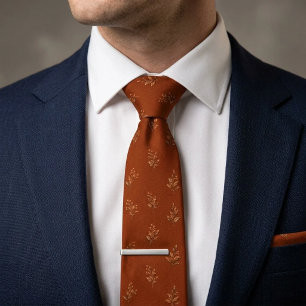 Luxury Burnt Orange Botanical Autumn Wedding Neck Tie