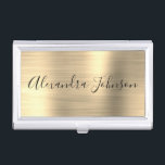 Luxury Busines Gold Foil Modern Business Card Case<br><div class="desc">Gold Foil Metallic Stainless Steel Minimalist Business Card Holder with white lettered script signature typography for the monogram. The Foil Metal Business Card Holders can be customized with your name. Please contact the designer for customized matching items.</div>