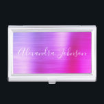 Luxury Busines Purple Pink Foil Modern Business Card Case<br><div class="desc">Purple and Pink Foil Metallic Stainless Steel Minimalist Business Card Holder with white lettered script signature typography for the monogram. The Foil Metal Business Card Holders can be customized with your name. Please contact the designer for customized matching items.</div>