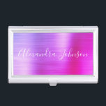 Luxury Busines Purple Pink Foil Modern Business Card Case<br><div class="desc">Purple and Pink Foil Metallic Stainless Steel Minimalist Business Card Holder with white lettered script signature typography for the monogram. The Foil Metal Business Card Holders can be customized with your name. Please contact the designer for customized matching items.</div>