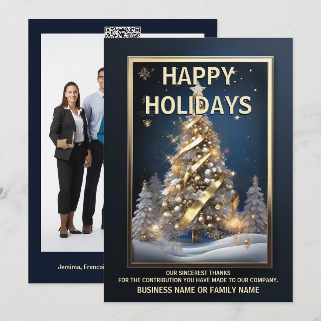 Luxury busines Xmas tree decorations winter snow  Holiday Card (Front/Back)