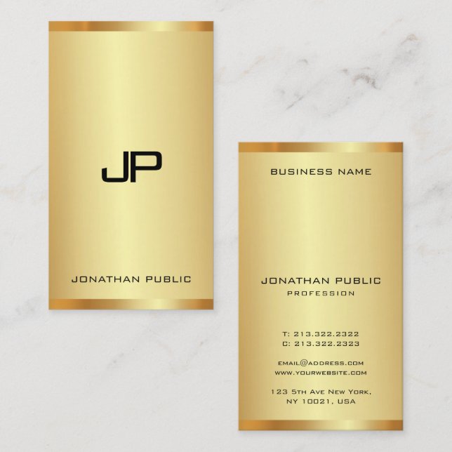 Luxury Business Cards Monogram Gold Look Vertical (Front/Back)