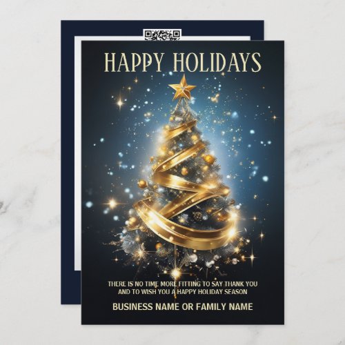 Luxury business christmas blue gold photo logo DIY Holiday Card