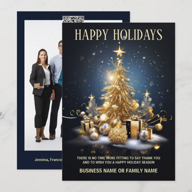 Luxury business christmas tree gifts logo photo holiday card (Front/Back)