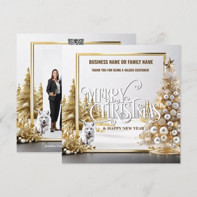 Luxury business Christmas tree snow fox forest  Holiday Card (Front/Back)