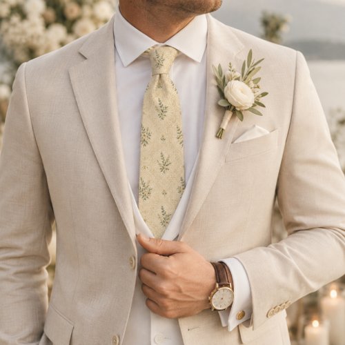 Luxury Buttercream Botanical Wedding Neck Tie