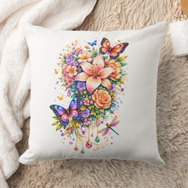 Luxury Butterfly Floral Throw Pillow (Blanket)