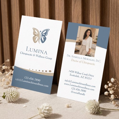 Luxury Butterfly Spine Chiropractic Wellness Photo Business Card