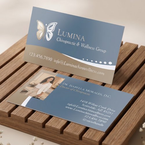 Luxury Butterfly Spine Chiropractic Wellness Photo Foil Business Cards