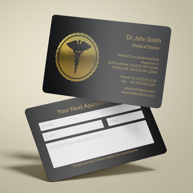 Luxury Caduceus Medical Reminder Big Notes Section Appointment Card (Creator Uploaded)