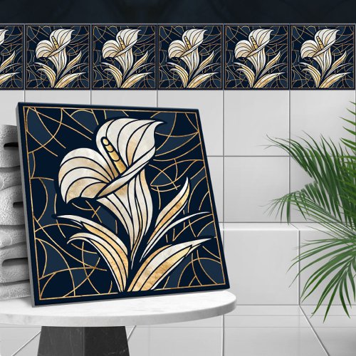 Luxury Calla Lily Pearl and Gold Ceramic Tile