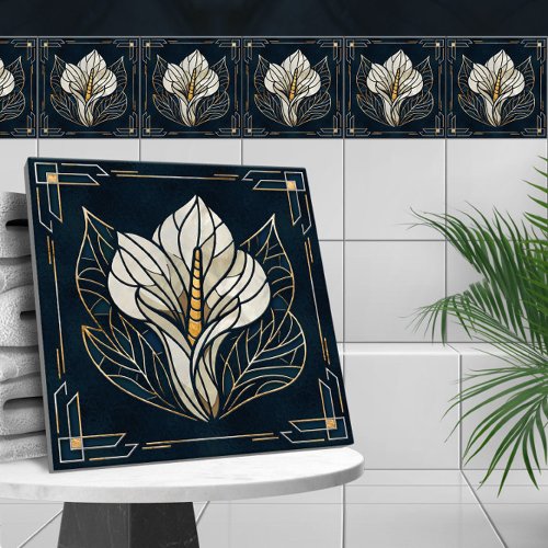 Luxury Calla Lily Pearl and Gold Ceramic Tile