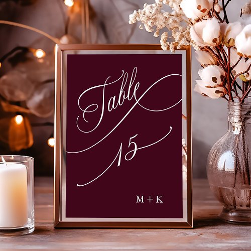 Luxury Calligraphy Burgundy Wedding Number 15 Table Number