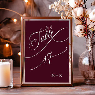 Luxury Calligraphy Burgundy Wedding Number 17,  Table Number