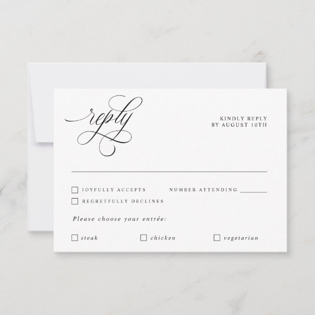 Luxury Calligraphy Elegant Wedding Reply RSVP Card (Front)