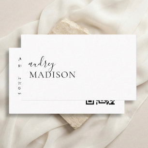 Luxury Calligraphy Girly QR Code White Business Card