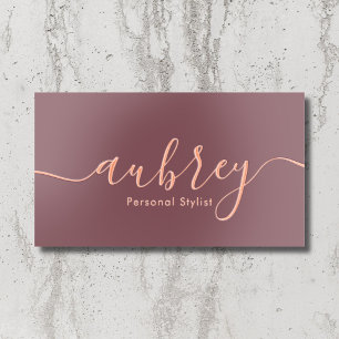 Luxury Calligraphy Minimalist QR Code Mauve Pink Foil Business Cards