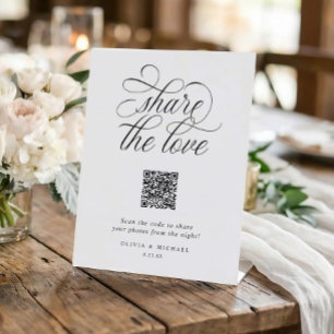 Luxury Calligraphy Wedding Photo Sharing QR Code Pedestal Sign