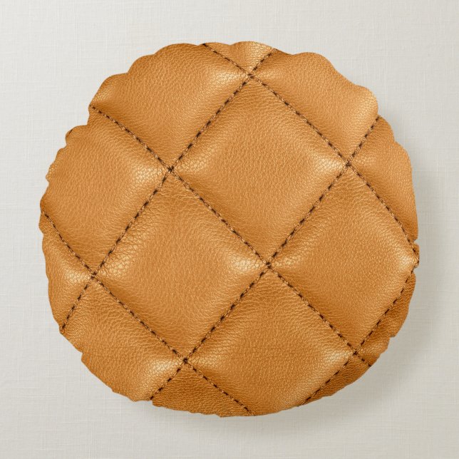 Luxury car brown leather, interior texture. round pillow (Front)