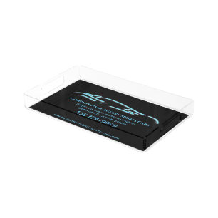 Luxury Car logo - Ice Blue Sports Car on black Acrylic Tray