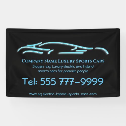 Luxury Car logo - Ice Blue Sports Car on black Banner