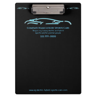Luxury Car logo - Ice Blue Sports Car on black Clipboard