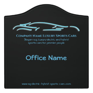 Luxury Car logo - Ice Blue Sports Car on black Door Sign