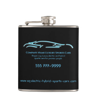 Luxury Car logo - Ice Blue Sports Car on black Flask