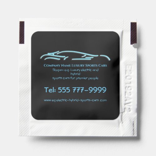Luxury Car logo - Ice Blue Sports Car on black Hand Sanitizer Packet