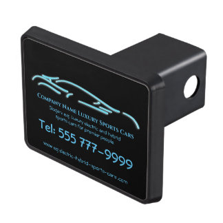 Luxury Car logo - Ice Blue Sports Car on black Hitch Cover