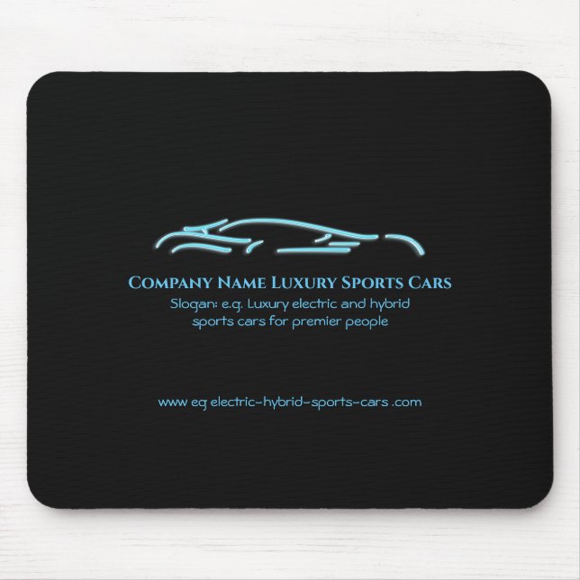 Luxury Car logo - Ice Blue Sports Car on black Mouse Pad (Front)