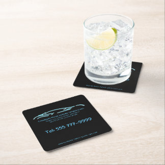 Luxury Car logo - Ice Blue Sports Car on black Square Paper Coaster