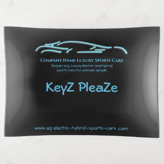 Luxury Car logo - Ice Blue Sports Car on black Trinket Tray
