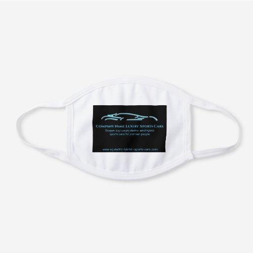 Luxury Car logo - Ice Blue Sports Car on black White Cotton Face Mask