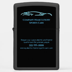 Luxury Car logo - Ice Blue Sports Car on black Zippo Lighter
