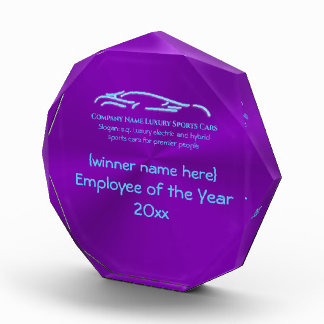 Luxury Car logo - Ice Blue Sports Car on purple Acrylic Award