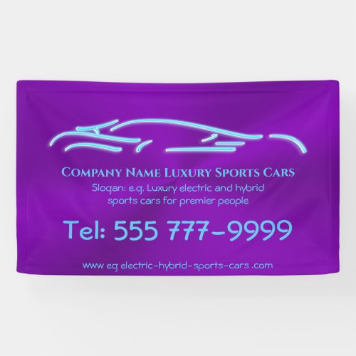 Luxury Car logo _ Ice Blue Sports Car on purple Banner