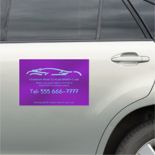 Luxury Car logo - Ice Blue Sports Car on purple Car Magnet