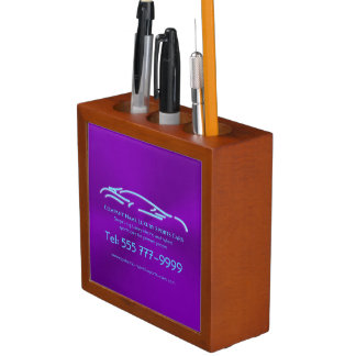 Luxury Car logo - Ice Blue Sports Car on purple Desk Organizer