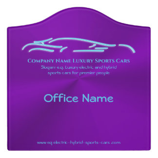 Luxury Car logo - Ice Blue Sports Car on purple Door Sign