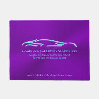 Luxury Car logo - Ice Blue Sports Car on purple Doormat