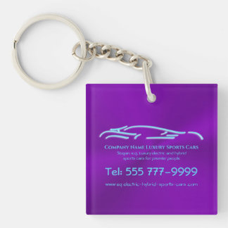 Luxury Car logo - Ice Blue Sports Car on purple Keychain