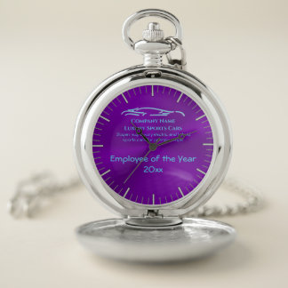 Luxury Car logo - Ice Blue Sports Car on purple Pocket Watch