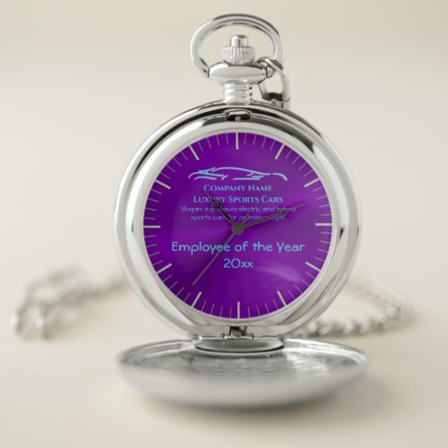 Luxury Car logo _ Ice Blue Sports Car on purple Pocket Watch