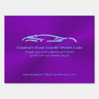 Luxury Car logo - Ice Blue Sports Car on purple Sign
