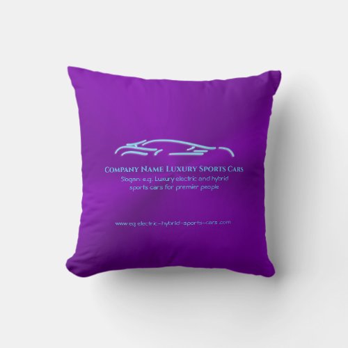 Luxury Car logo _ Ice Blue Sports Car on purple Throw Pillow