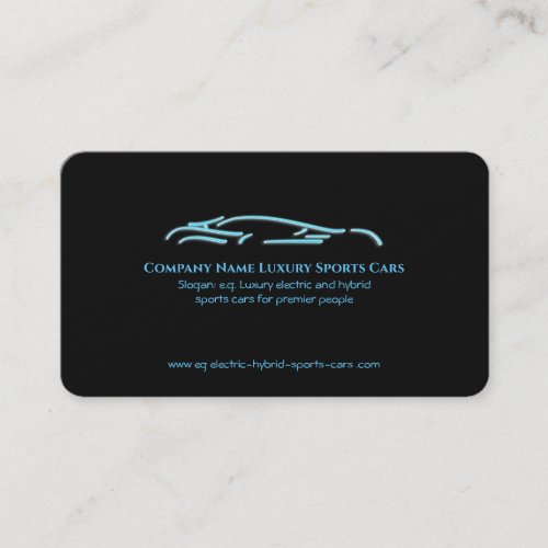 Luxury Car logo - Ice Blue Sportscar on black Business Card